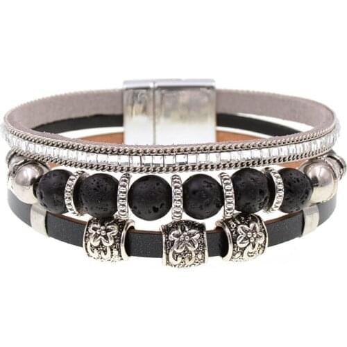 Women bracelets fashion leather bracelets for women Rhinestone Crystal stone bracelet chram Bracelets & Bangles Female jewelry