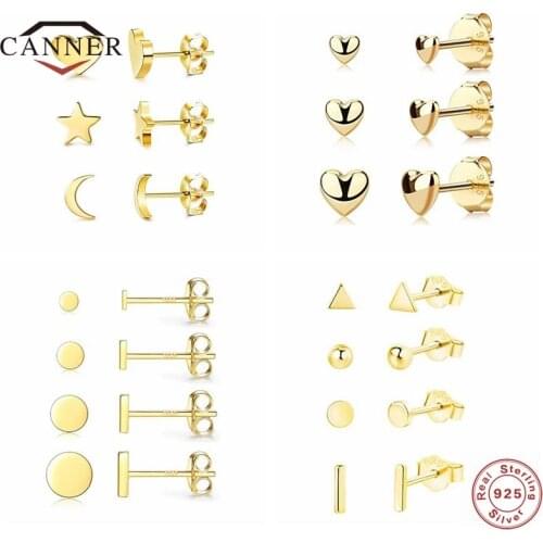 CANNER 3 or 4 pieces /set Small 925 Sterling Silver Piercing Stud Earrings for Women Silver 925 Fashion Jewelry Pendientes Plata