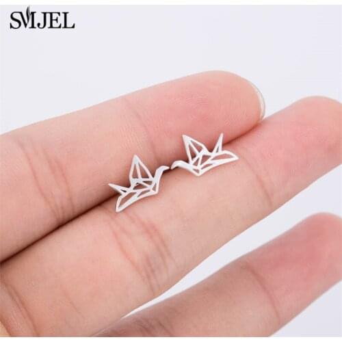 SMJEL Lovely Wild Origami Crane Stud Earrings for Women Graceful Pendientes Birds Earrings Party gifts Fashion Jewelry