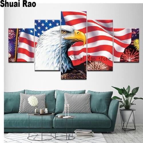 Full square diamond painting Eagle National flag 5 pcs diamond pictures cartoon girl mosaic diamond set embroidery home decor