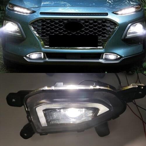 1Pair Fog lamp Yellow Turn Signal Function Car DRL Lamp LED Daytime Running Light For Hyundai Kona 2017 2018 2019 2020