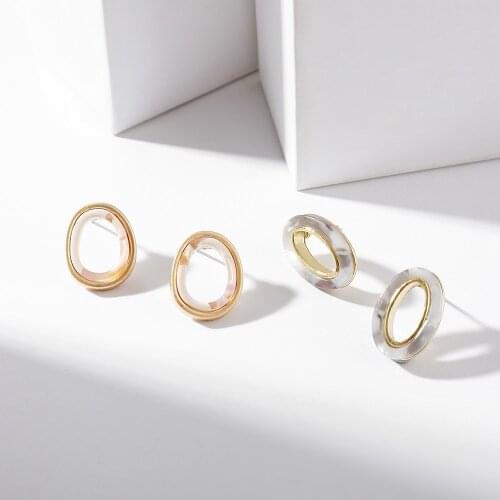 2 Pair/set Fashion Acrylic Alloy Splice Hollow Stud Earrings Female Round Oval Multicolor Small Jewelry Charm Wedding Brincos