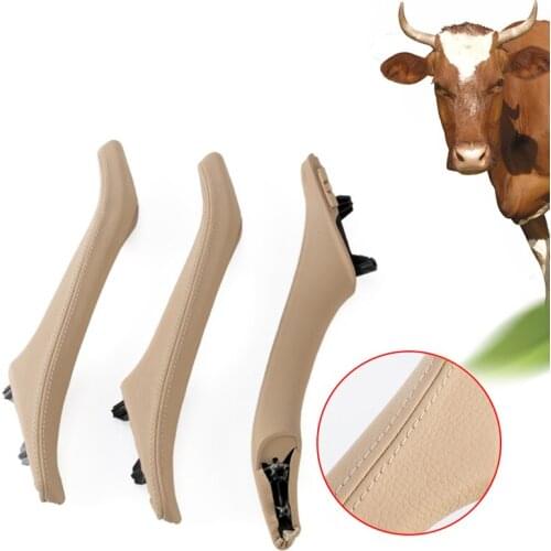 3Pc/Set Car Interior Inner Door Genuine Leather Handle Panel Pull Trim Cover For BMW 5 Series F10 F18 10-17 LHD RHD Accessories
