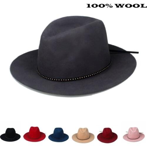 6PCS/Lot New Fashion Women Men 100% wool autunm Winter Fedora hat Felt Panama female Floppy Derby Trilby Cap Headwear Wholesale
