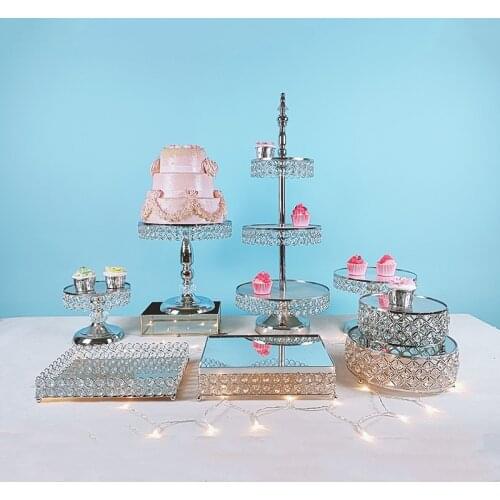 8pcs Metal Cake Stand Set Mirror Cupcake plate Wedding Party Display Tray