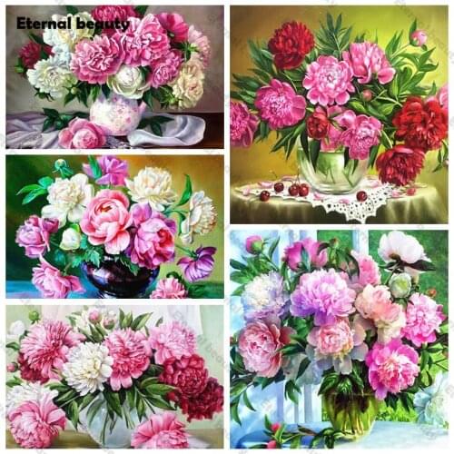 Pink Peony Flowers Diy Diamond Painting Flowers Embroidery Cross Stitch Kits Handmade Home Decoration Crafts Artwork Room Decor
