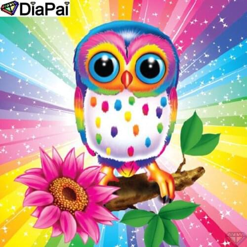 DiaPai 5D DIY Diamond Painting 100% Full Square/Round Drill "Colorful owl flower"Diamond Embroidery Cross Stitch 3D Decor A22279