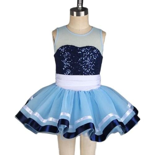 New Arrival of Ballet Tutu Kids Mesh and Sequin Leotards with Open Back Blue Tulle Tutu Skirt for Girls Ballerina Dresses 21023