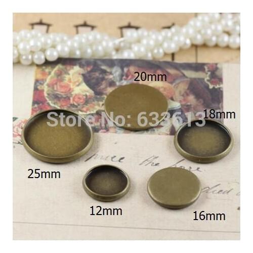 Freeship 100pcs/lot 18mm base (fit 18mm opening) bronze tone setting base findings for glass cover vial pendant 5 size choose