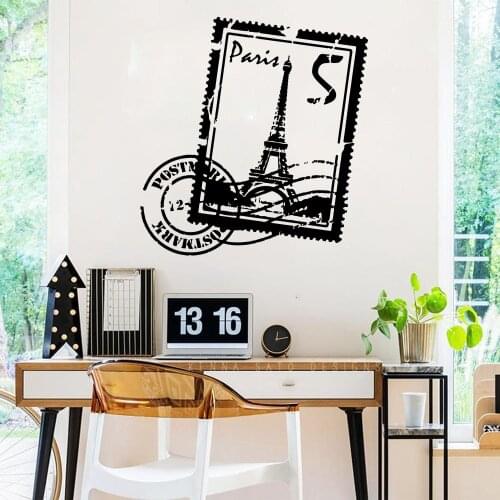 Large Paris Stamp With Eiffel Tower Wall Decal Kids Room Playroom Adventure Time Travel Explore Wall Sticker Vinyl Home Decor