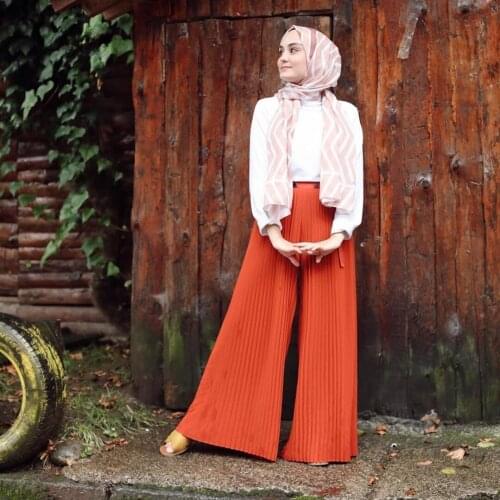 Wepbel Pleated Wide Leg Pants Women Trousers Arab Girls Muslim Fashion High Waist Pants Summer Islamic Clothing