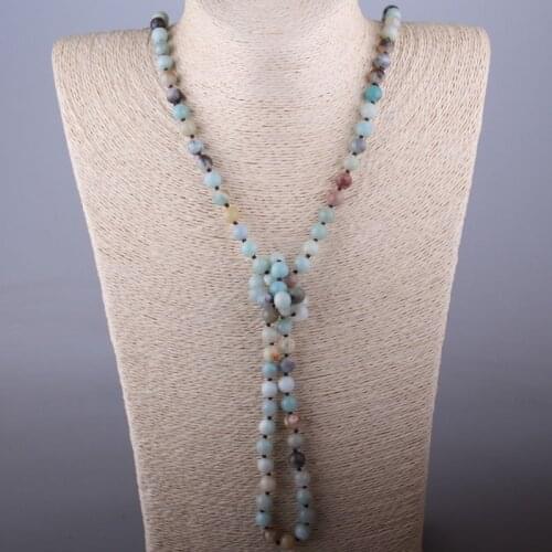 Wholesale Amazonite Stones long Knotted Beads Halsband Semi Precious Stones Necklace