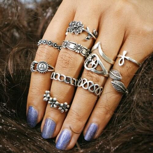 Hot Sale 11pcs/Lot Vintage Gold Silver Color Midi Ring Set for Women Fashion Punk Moon Beach Anillos Knuckle Finger Rings