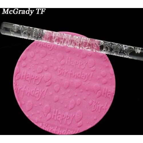 Happybirthday Balloon Acrylic Rolling Pin Embossing Silicone Pastry Board Rolling Pin Cake Decoration Tools Fondant Cake Tools