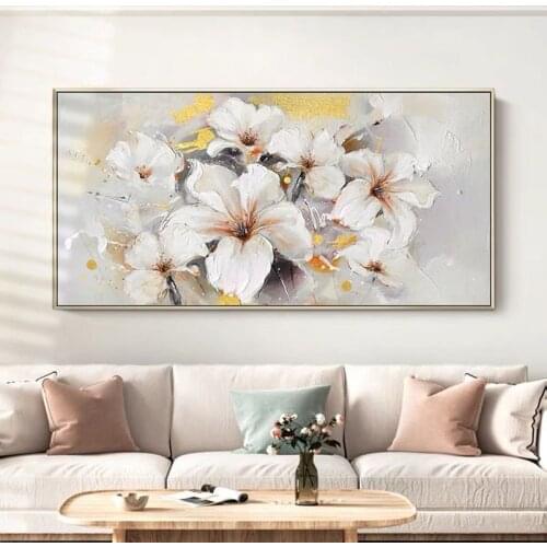 Large Size Flower Oil Painting hand painted white flower painting Wall Decoration Canvas Painting Wall Art Hand-painted Artwork