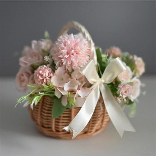 Flower Basket Wedding Bridal Girl Home Decor Woven Willow Portable Handle Party Decorative Basket Gift Kitchen Storage