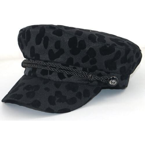 Fashion Leopard beret hat cotton printing warm autumn winter berets all matched black curved hip hop cap street style