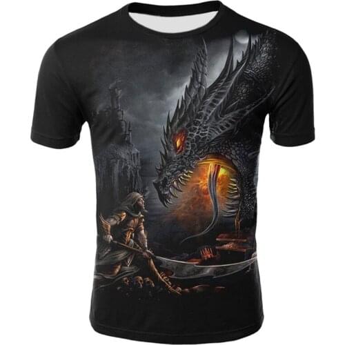 Mens T Shirt Summer Casual O-Neck Short Sleeve Tops Tees Cool Dragons Print T-shirt Streetwear Funny Male Clothing