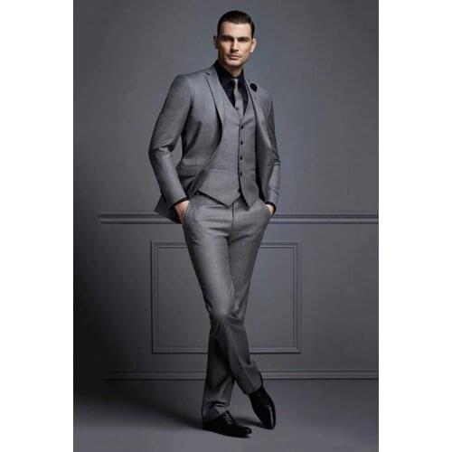 2021 Newest Design Men Suit Gray Notch Lapel Business Casual Tuxedo Evening Dress 3 Piece (Blazer +Pants+Vest) Wedding For Man