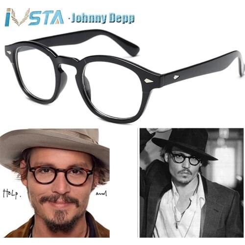 IVSTA Classic Style Johnny Depp Glasses Men Eyeglasses Frame Women Round Optical Frames Myopia Grade Lenses Bamboo Wood PC 3019
