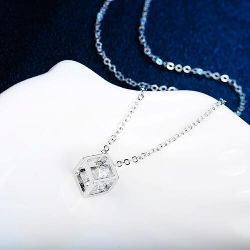 Necklace Jewelry Square Cube Necklace&Pendant Crystal Long Statement Chain Necklace Jewelry for Women Cubic Fashion Chain Female
