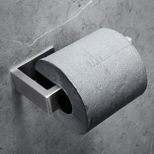 Self Adhesive Bathroom Accessories Set Matte Black Toliet Roll Paper Holder Wall Mounted Hanger for Toulet Paper Brushed Nickel