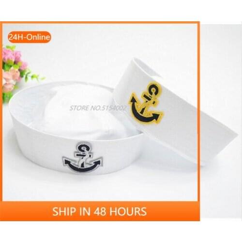 Sailors Ship Boat Captain Blue White Military Hat Adult Kids Navy Marine Cap Anchor Sea Boating Nautical Party Cosplay Outfit