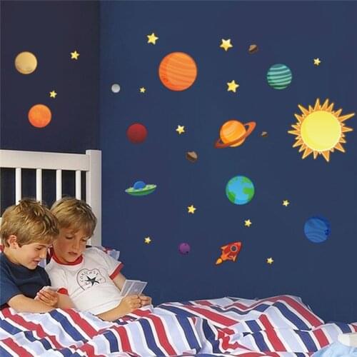 Solar system planets moon wall decals kids gift bedroom decorative stickers diy cartoon mural art pvc nursery boys posters 1313