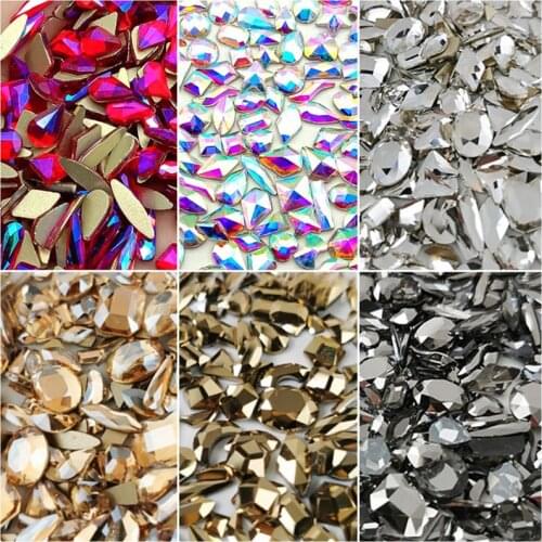 Mixed 50pcs Crystal AB Nail Art Rhinestones Flatback Strass Shiny Glass Nail Stones Gems For 3D Nails DIY Manicure Decorations