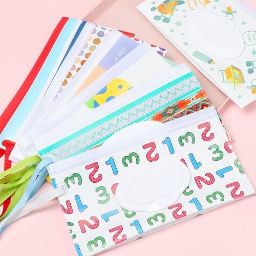 1Pc Useful Cute Fashion Portable Cosmetic Pouch Snap-Strap Flip Cover Carrying Case Outdoor Tissue Box Stroller Accessories