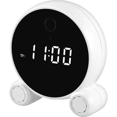 Smart Clock Camera Multi-function WiFi Clock Camera with 1080P Resolution Two-way Audio Motion Detection IR Night Vision White
