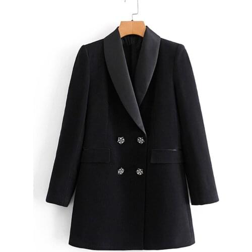 2021 Spring Autumn Women Suit Office Wear Black Blazer Double Breasted Vintage Long Sleeve Female Outerwear Chic Tops