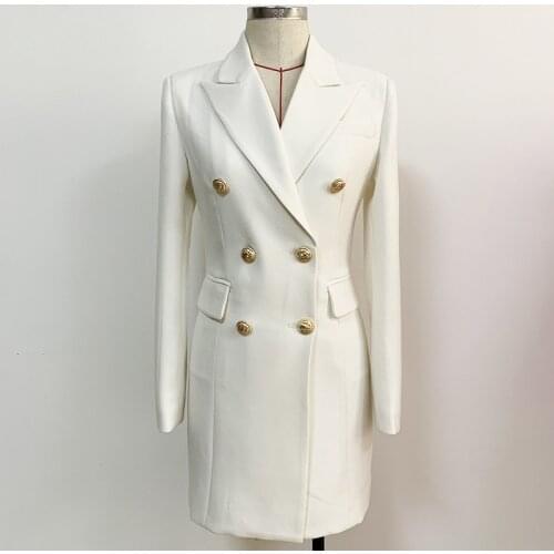 White Black Blazer Dress 2021 New Double Breasted Metal Button Back Zipper Work Business Long Sleeve Suit Dress High Quality