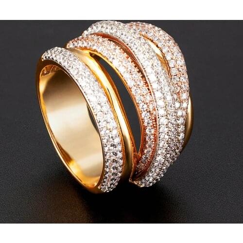 Zlxgirl jewelry gold rose gold rhodium mixed palted color wedding finger rings women gifts 3A cubic zircon copper rings bijoux