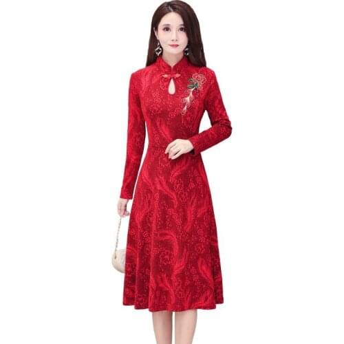 2021 new Evening Party Dress Elegant Womens new Vintage jacquard cheongsam Retro dress embroidered Plus Size party dress