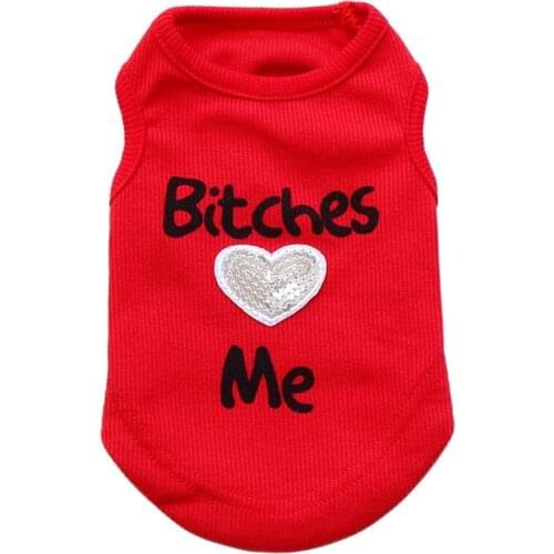 Dog Vest Soft Cotton Clothes for Small Dogs Letter Print Sequins Candy Color Dog Tshirt Pug Yorks Coat