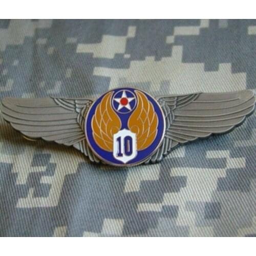 WW2 US USA USAF 10th Air Force Military Pilot Wing Badge Insignia Metal Pin Military Store