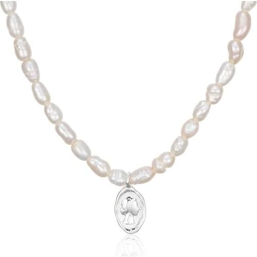 1005 Real S925 sterling silver Real Irregular Pearl Empress Pendant Choker Necklace Nice Gift for Women Valentines Day Gift