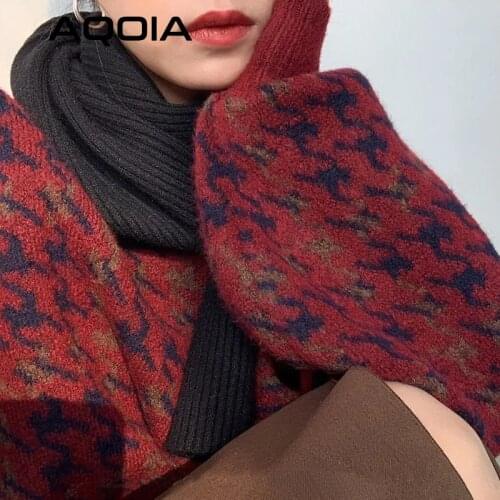 2020 Winter Streetwear Houndstooth Thick Womens Sweater Loose Knit Woman Sweaters Autumn Fashion Warm Plus Size Female Pullover