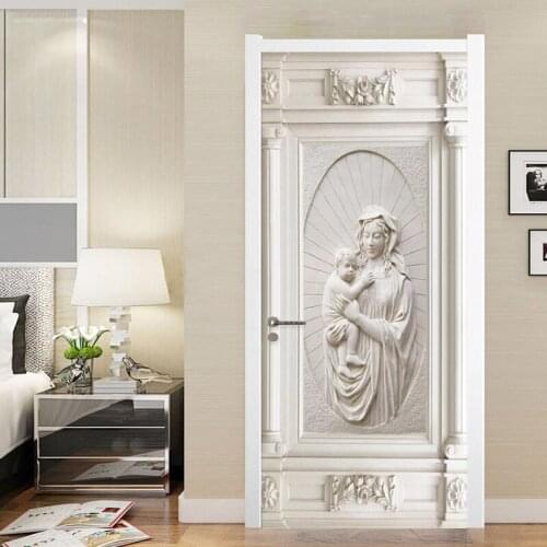 European Style 3D Relief Figure Gypsum Door Sticker Living Room Bedroom Home Design PVC Self-Adhesive Waterproof Door Decoration