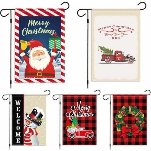 5pcs 32*49cm Linen Christmas Hanging Flags Hotel Home Happy New Year Xmas Party Ornament Shop Door Garden Flag Christmas Decor