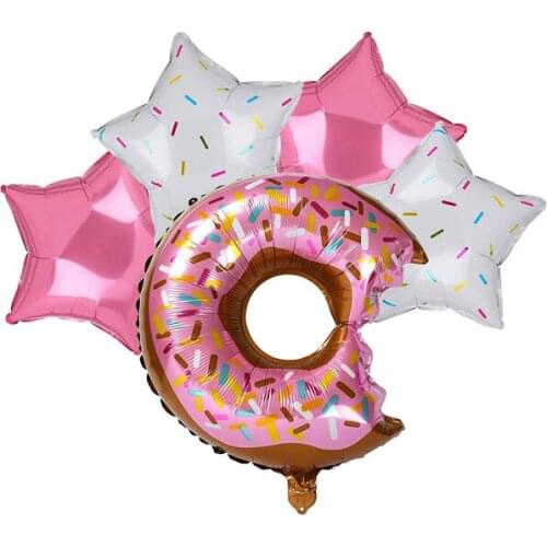 5 PCS Big Donut Foil Balloons Large Mylar Doughnut Balloon Giant for Birthday Party Decorations Supplies Baby Shower Donut Time