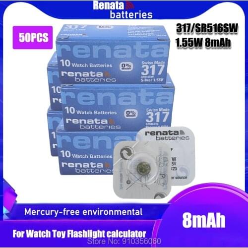 50Pcs/Lot Brand New Renata LONG LASTING 317 SR516SW SR62 D317 V317 Watch Battery Button Coin Cell Swiss Made 100% Original