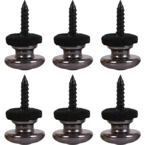 6 Pieces Mushrooms Head Guitar Strap Buttons Strap Locks Chrome (Black)