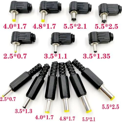 65pcs 5.5*2.1 5.5*2.5 4.8*1.7 4.0*1.7 3.5*1.1/1.35 2.5*0.7mm Male DC Power Plug Connector Angle 90 degree L Shaped plastic Plugs