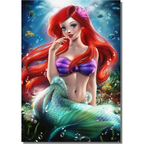 5D DIY Diamond Painting Mermaid Princess Square/Round Mosaic Embroidery Cartoon Living Room Decoration Painting Wall Art