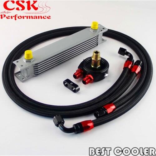 AN-8AN 7 Row Universal Filter Adapter Oil Cooler Nylon Braided Oil Line Kit