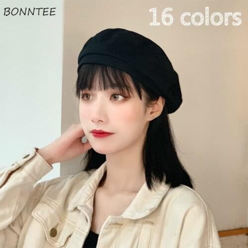 Berets Women Solid Minimalist Korean Version Fashion Leisure All-match Daily Feminino Caps Headwear Plain Four Seasons Harajuku