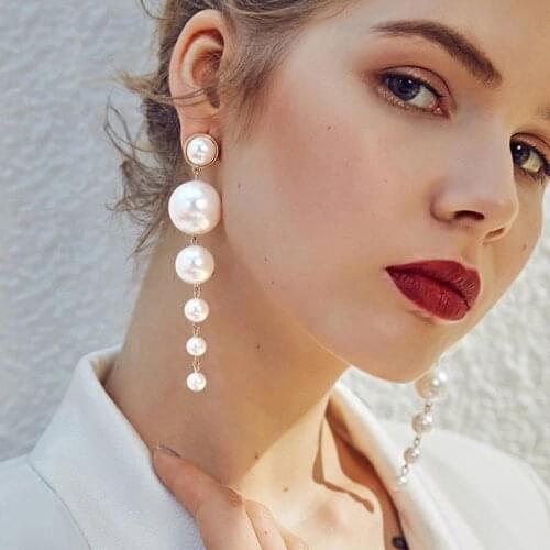 Big earrings simple tassle long dangle earrings womens wedding party punk gift Mujer Pearl Ball drop earrings jewelry earrings