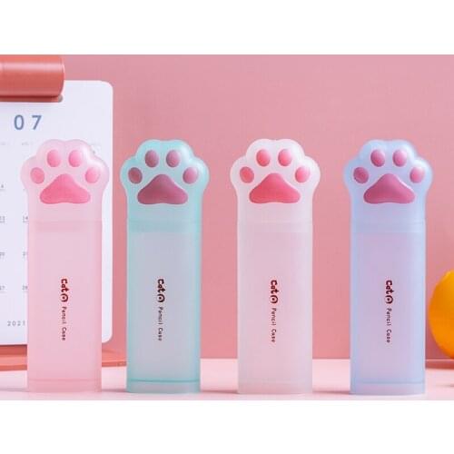 Simple Transparent Cartoon cat paw Pencil Case Office Student Kawaii Pencil Cases Lovely School cute Supplies Pen Box